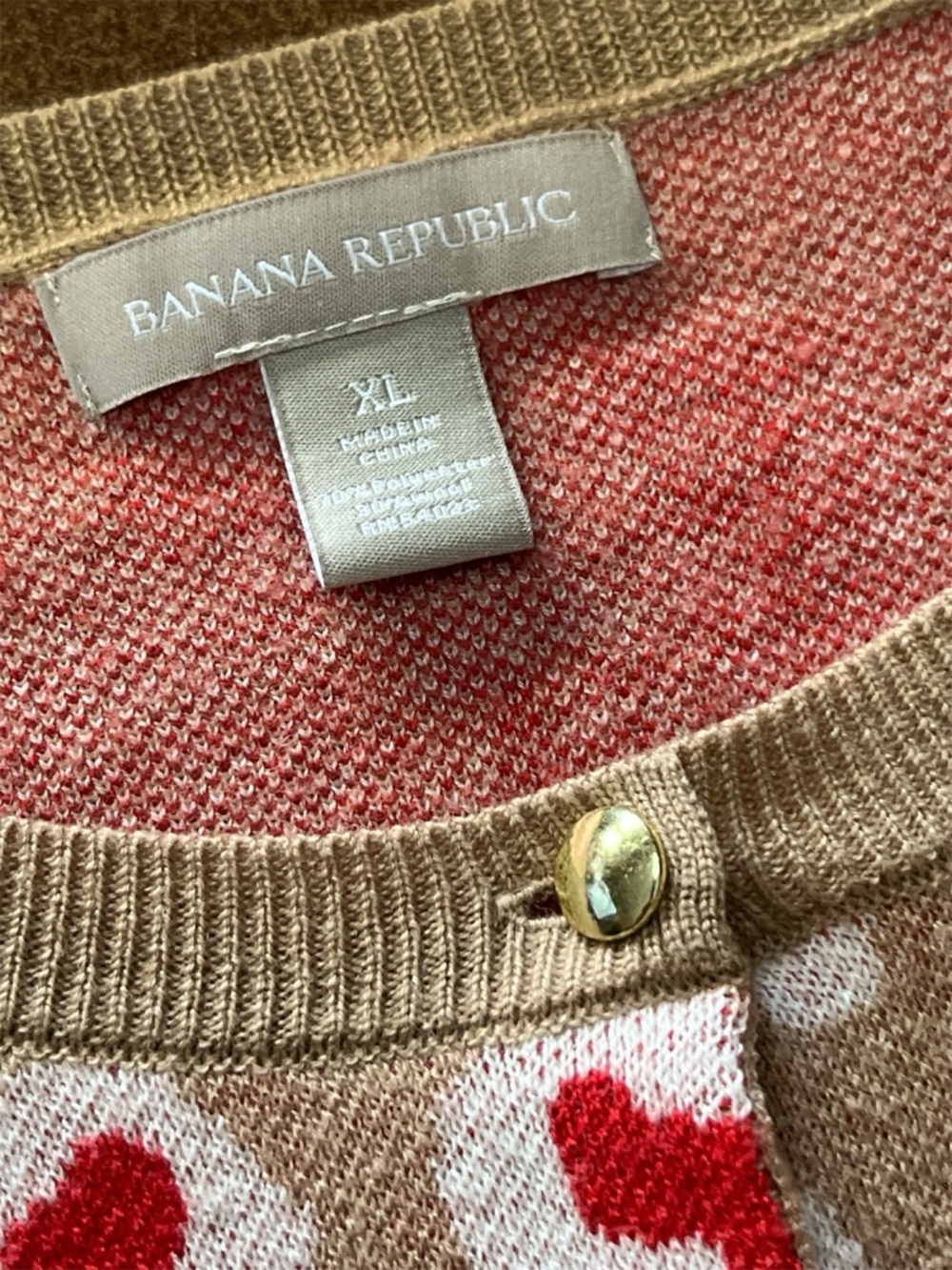 Banana Republic Beige Cardigan with Red and Cream Spot Print XL - Picture 6 of 8